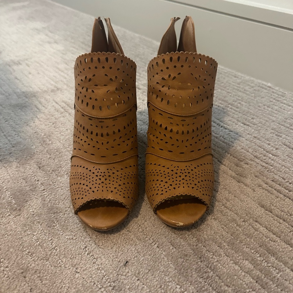 Tan Perforated Women's Ankle Boots